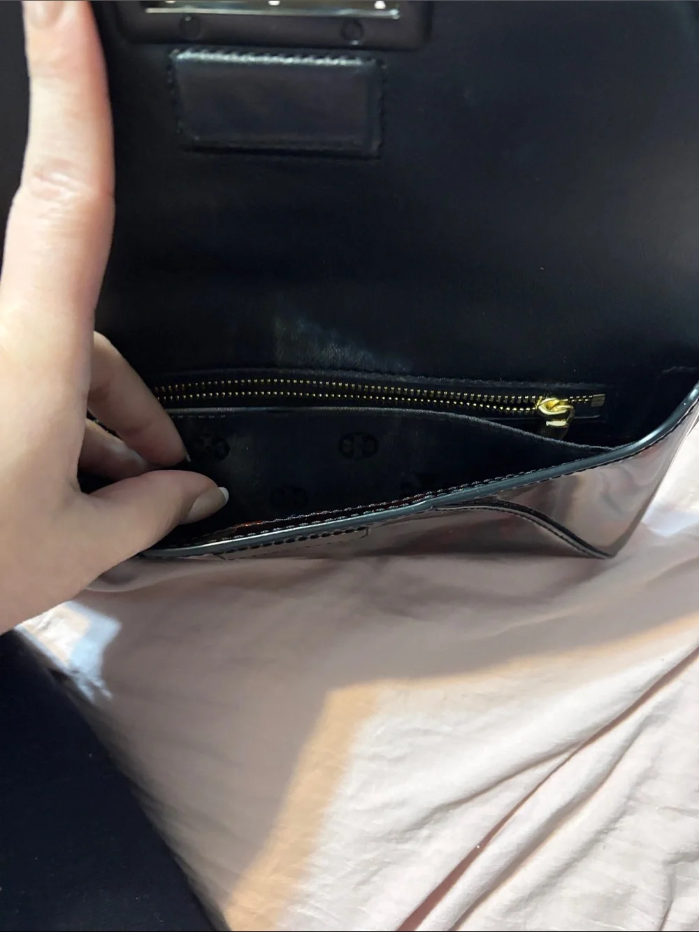 Tory Burch Tortoiseshell Patent Envelope Clutch in Brown and Black